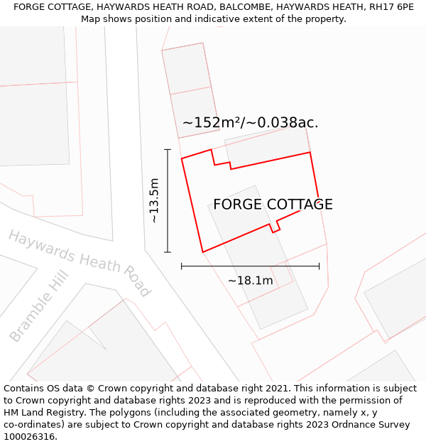 FORGE COTTAGE, HAYWARDS HEATH ROAD, BALCOMBE, HAYWARDS HEATH, RH17 6PE: Plot and title map