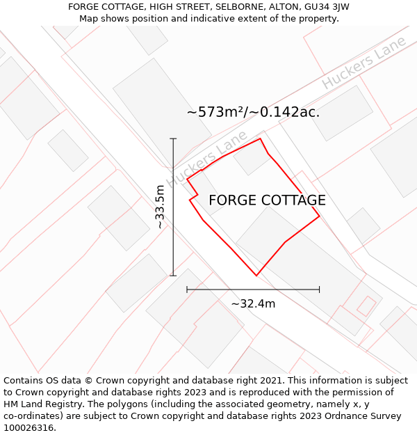 FORGE COTTAGE, HIGH STREET, SELBORNE, ALTON, GU34 3JW: Plot and title map