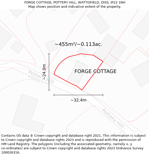 FORGE COTTAGE, POTTERY HILL, WATTISFIELD, DISS, IP22 1NH: Plot and title map