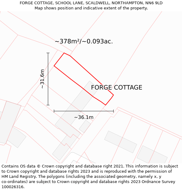 FORGE COTTAGE, SCHOOL LANE, SCALDWELL, NORTHAMPTON, NN6 9LD: Plot and title map