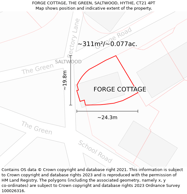 FORGE COTTAGE, THE GREEN, SALTWOOD, HYTHE, CT21 4PT: Plot and title map