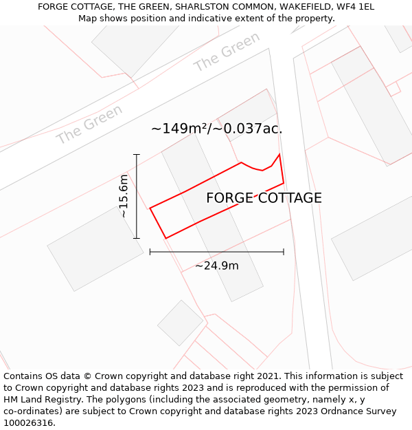 FORGE COTTAGE, THE GREEN, SHARLSTON COMMON, WAKEFIELD, WF4 1EL: Plot and title map