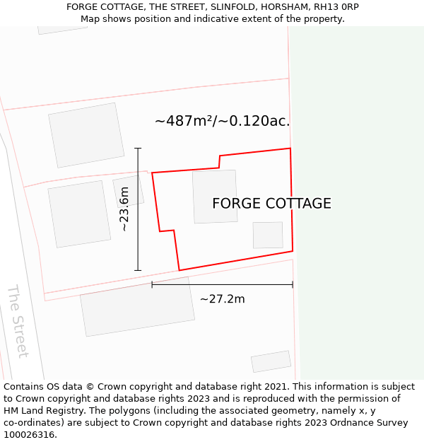 FORGE COTTAGE, THE STREET, SLINFOLD, HORSHAM, RH13 0RP: Plot and title map