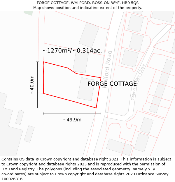 FORGE COTTAGE, WALFORD, ROSS-ON-WYE, HR9 5QS: Plot and title map