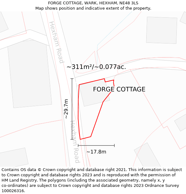 FORGE COTTAGE, WARK, HEXHAM, NE48 3LS: Plot and title map
