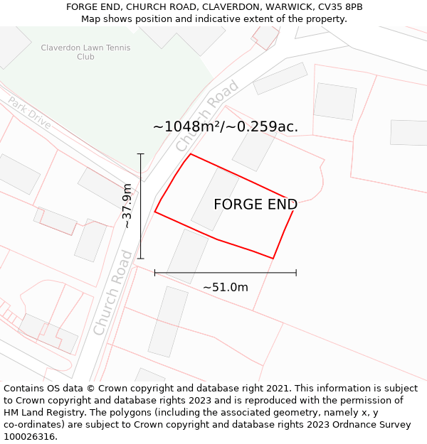 FORGE END, CHURCH ROAD, CLAVERDON, WARWICK, CV35 8PB: Plot and title map