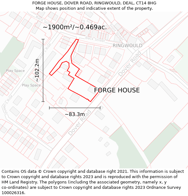 FORGE HOUSE, DOVER ROAD, RINGWOULD, DEAL, CT14 8HG: Plot and title map