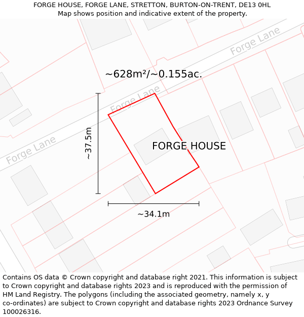FORGE HOUSE, FORGE LANE, STRETTON, BURTON-ON-TRENT, DE13 0HL: Plot and title map