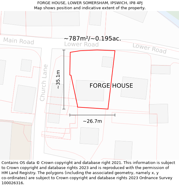 FORGE HOUSE, LOWER SOMERSHAM, IPSWICH, IP8 4PJ: Plot and title map