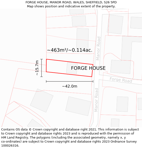 FORGE HOUSE, MANOR ROAD, WALES, SHEFFIELD, S26 5PD: Plot and title map