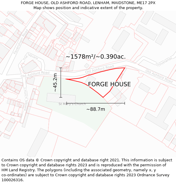 FORGE HOUSE, OLD ASHFORD ROAD, LENHAM, MAIDSTONE, ME17 2PX: Plot and title map