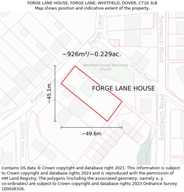 FORGE LANE HOUSE, FORGE LANE, WHITFIELD, DOVER, CT16 3LB: Plot and title map