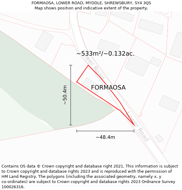 FORMAOSA, LOWER ROAD, MYDDLE, SHREWSBURY, SY4 3QS: Plot and title map