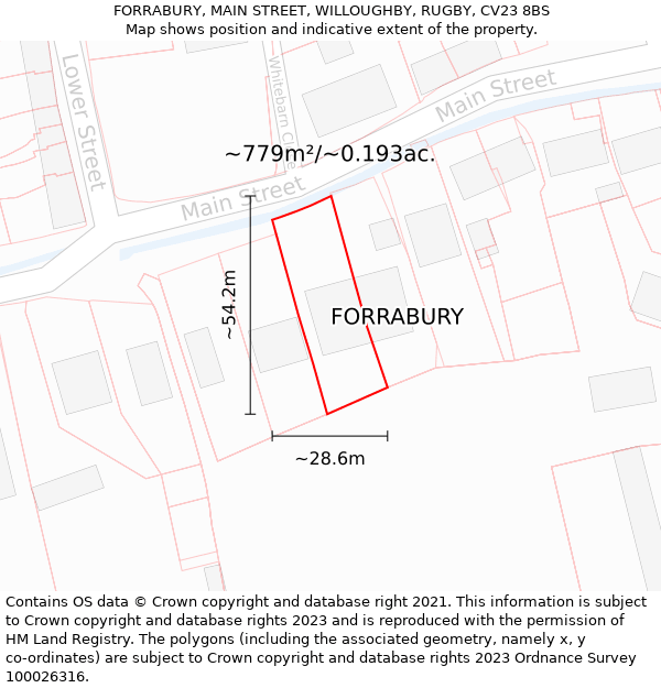 FORRABURY, MAIN STREET, WILLOUGHBY, RUGBY, CV23 8BS: Plot and title map