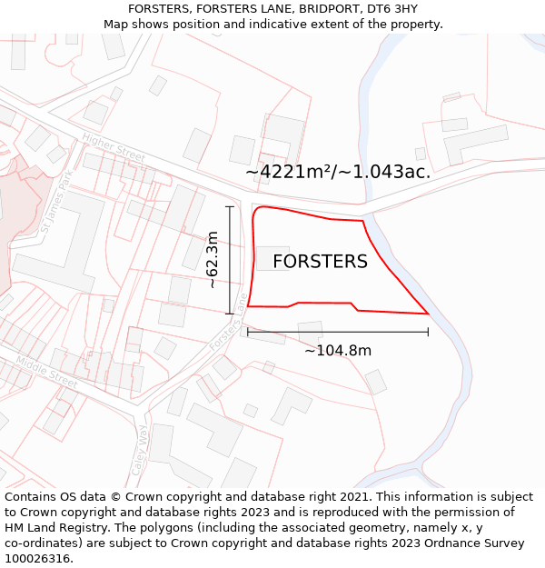 FORSTERS, FORSTERS LANE, BRIDPORT, DT6 3HY: Plot and title map