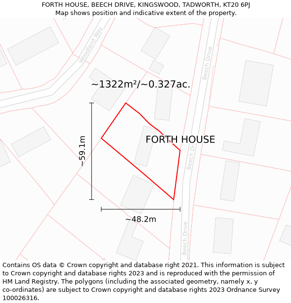 FORTH HOUSE, BEECH DRIVE, KINGSWOOD, TADWORTH, KT20 6PJ: Plot and title map