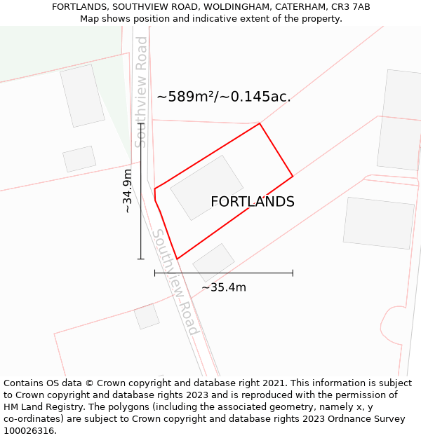 FORTLANDS, SOUTHVIEW ROAD, WOLDINGHAM, CATERHAM, CR3 7AB: Plot and title map