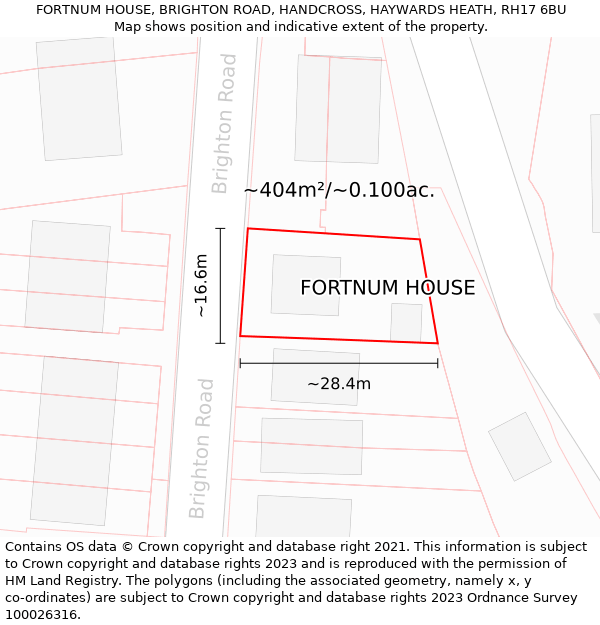 FORTNUM HOUSE, BRIGHTON ROAD, HANDCROSS, HAYWARDS HEATH, RH17 6BU: Plot and title map