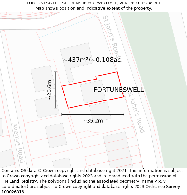 FORTUNESWELL, ST JOHNS ROAD, WROXALL, VENTNOR, PO38 3EF: Plot and title map