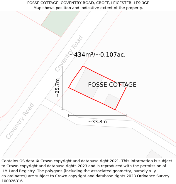 FOSSE COTTAGE, COVENTRY ROAD, CROFT, LEICESTER, LE9 3GP: Plot and title map