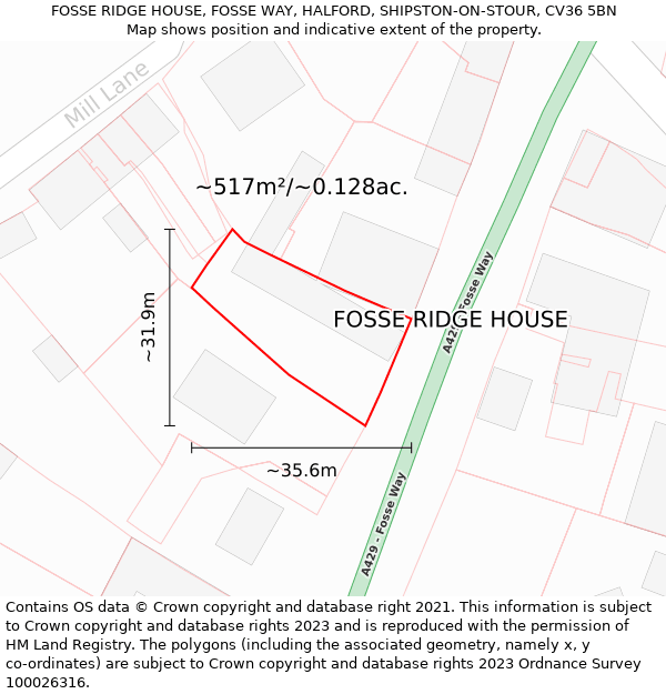 FOSSE RIDGE HOUSE, FOSSE WAY, HALFORD, SHIPSTON-ON-STOUR, CV36 5BN: Plot and title map