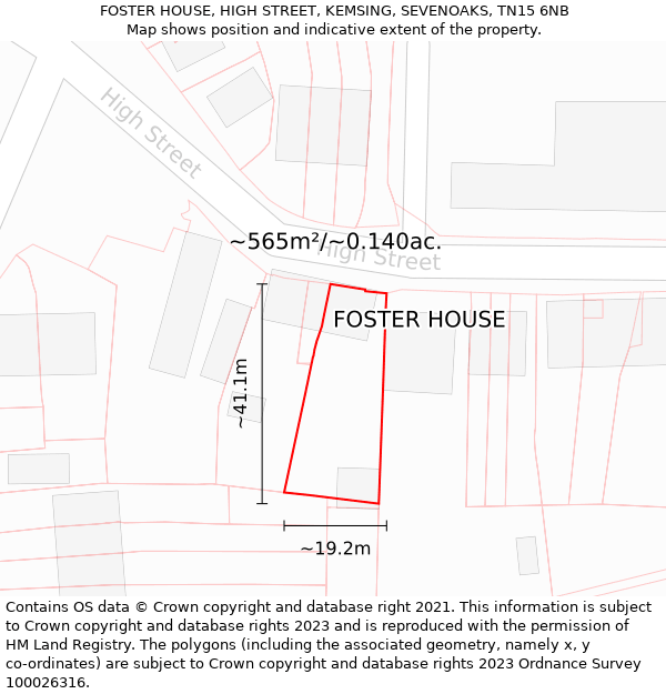FOSTER HOUSE, HIGH STREET, KEMSING, SEVENOAKS, TN15 6NB: Plot and title map