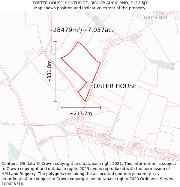 FOSTER HOUSE, SOUTHSIDE, BISHOP AUCKLAND, DL13 5JY: Plot and title map