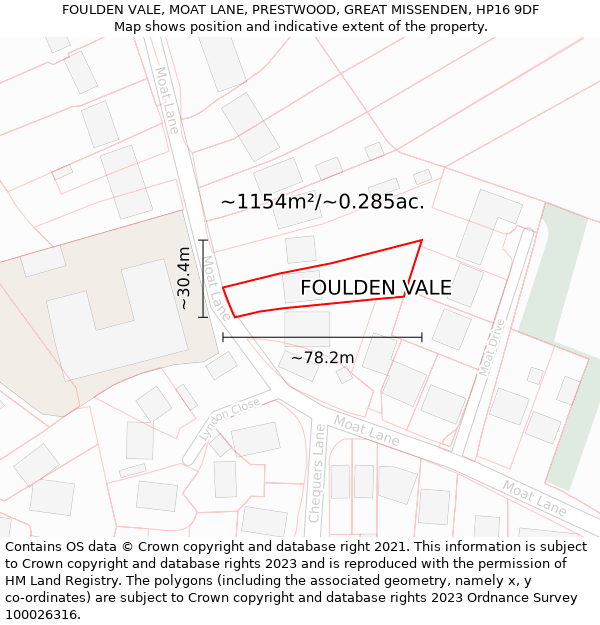 FOULDEN VALE, MOAT LANE, PRESTWOOD, GREAT MISSENDEN, HP16 9DF: Plot and title map