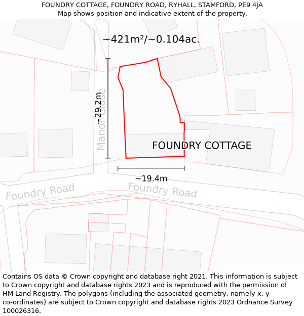 FOUNDRY COTTAGE, FOUNDRY ROAD, RYHALL, STAMFORD, PE9 4JA: Plot and title map