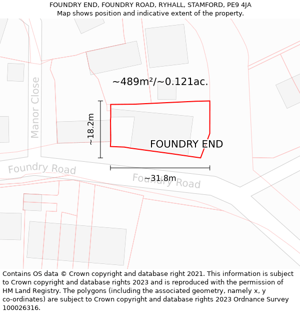 FOUNDRY END, FOUNDRY ROAD, RYHALL, STAMFORD, PE9 4JA: Plot and title map