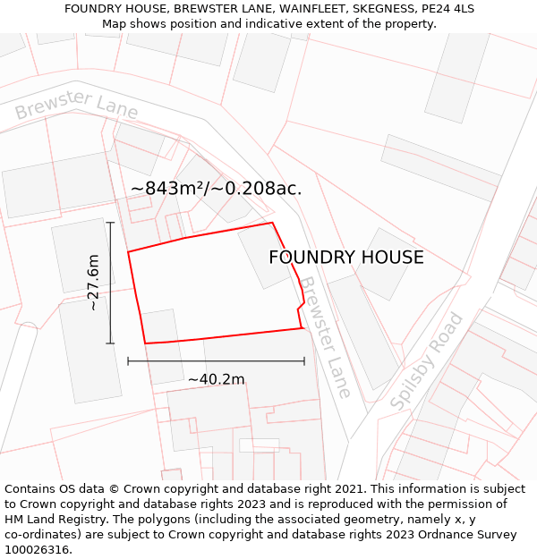 FOUNDRY HOUSE, BREWSTER LANE, WAINFLEET, SKEGNESS, PE24 4LS: Plot and title map