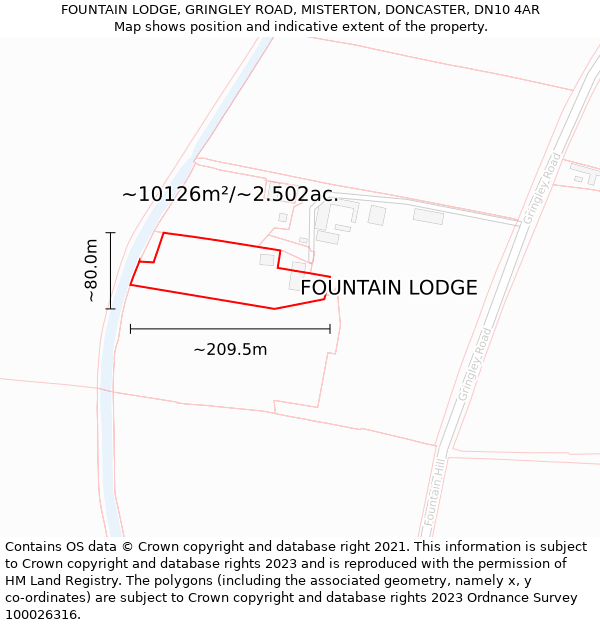 FOUNTAIN LODGE, GRINGLEY ROAD, MISTERTON, DONCASTER, DN10 4AR: Plot and title map