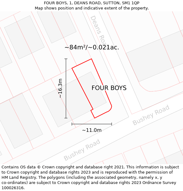 FOUR BOYS, 1, DEANS ROAD, SUTTON, SM1 1QP: Plot and title map