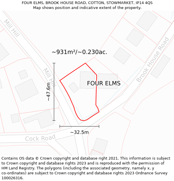 FOUR ELMS, BROOK HOUSE ROAD, COTTON, STOWMARKET, IP14 4QS: Plot and title map