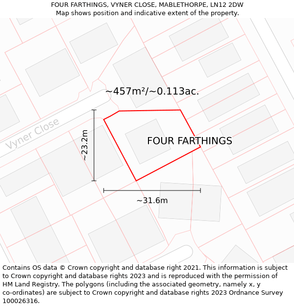 FOUR FARTHINGS, VYNER CLOSE, MABLETHORPE, LN12 2DW: Plot and title map