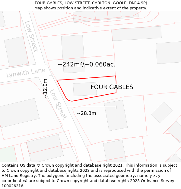 FOUR GABLES, LOW STREET, CARLTON, GOOLE, DN14 9PJ: Plot and title map