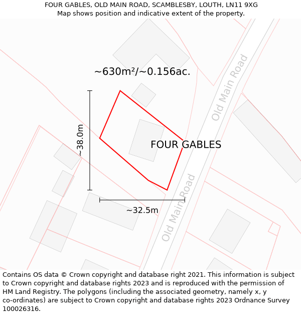 FOUR GABLES, OLD MAIN ROAD, SCAMBLESBY, LOUTH, LN11 9XG: Plot and title map