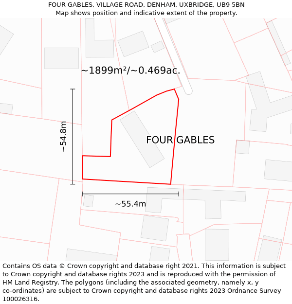 FOUR GABLES, VILLAGE ROAD, DENHAM, UXBRIDGE, UB9 5BN: Plot and title map