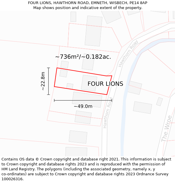 FOUR LIONS, HAWTHORN ROAD, EMNETH, WISBECH, PE14 8AP: Plot and title map