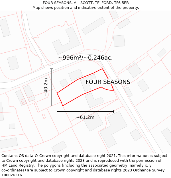 FOUR SEASONS, ALLSCOTT, TELFORD, TF6 5EB: Plot and title map