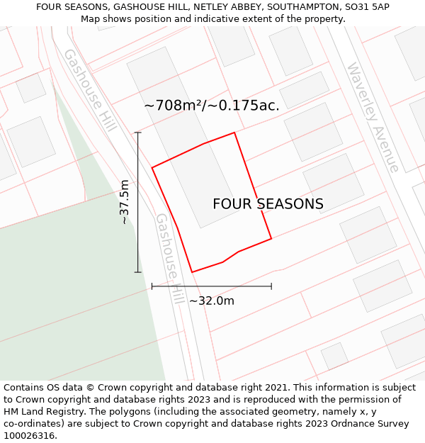 FOUR SEASONS, GASHOUSE HILL, NETLEY ABBEY, SOUTHAMPTON, SO31 5AP: Plot and title map