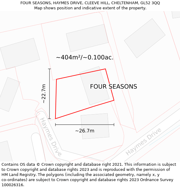 FOUR SEASONS, HAYMES DRIVE, CLEEVE HILL, CHELTENHAM, GL52 3QQ: Plot and title map