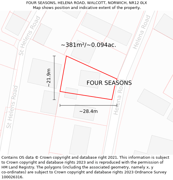 FOUR SEASONS, HELENA ROAD, WALCOTT, NORWICH, NR12 0LX: Plot and title map