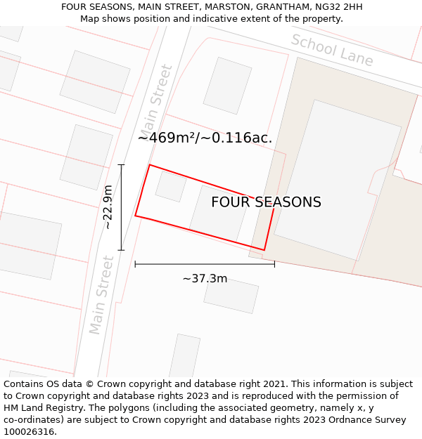 FOUR SEASONS, MAIN STREET, MARSTON, GRANTHAM, NG32 2HH: Plot and title map