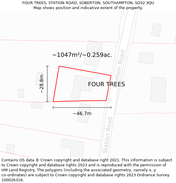 FOUR TREES, STATION ROAD, SOBERTON, SOUTHAMPTON, SO32 3QU: Plot and title map