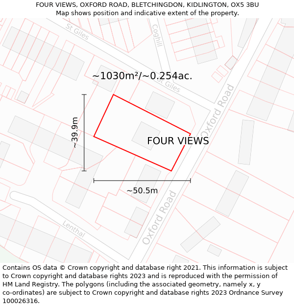 FOUR VIEWS, OXFORD ROAD, BLETCHINGDON, KIDLINGTON, OX5 3BU: Plot and title map