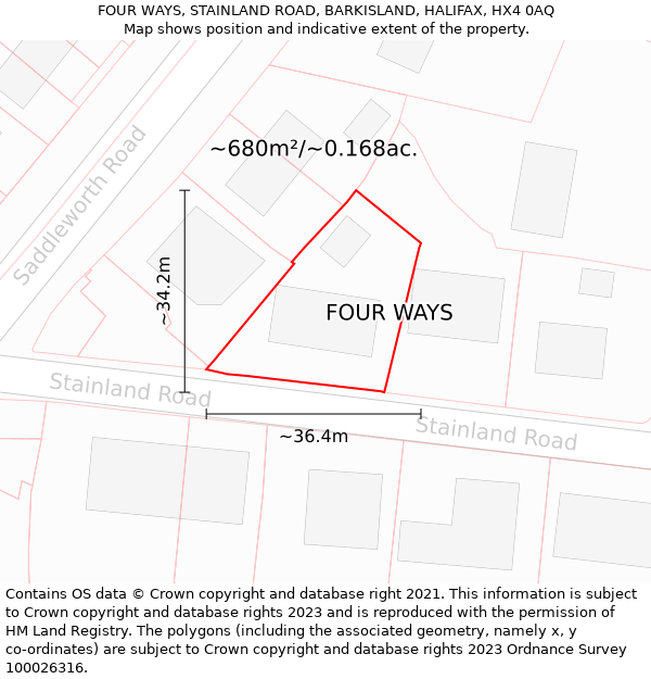 FOUR WAYS, STAINLAND ROAD, BARKISLAND, HALIFAX, HX4 0AQ: Plot and title map