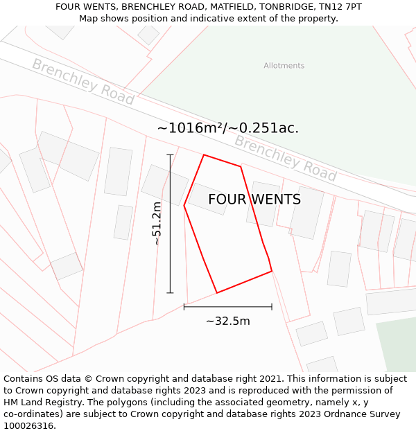 FOUR WENTS, BRENCHLEY ROAD, MATFIELD, TONBRIDGE, TN12 7PT: Plot and title map