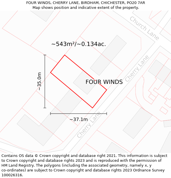 FOUR WINDS, CHERRY LANE, BIRDHAM, CHICHESTER, PO20 7AR: Plot and title map