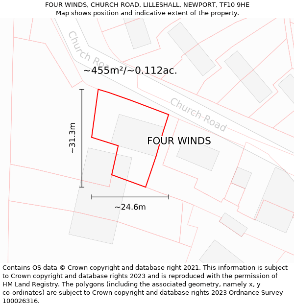 FOUR WINDS, CHURCH ROAD, LILLESHALL, NEWPORT, TF10 9HE: Plot and title map